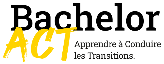 Logo Bachelor Act avec slogan "Apprendre à construire les transitions"